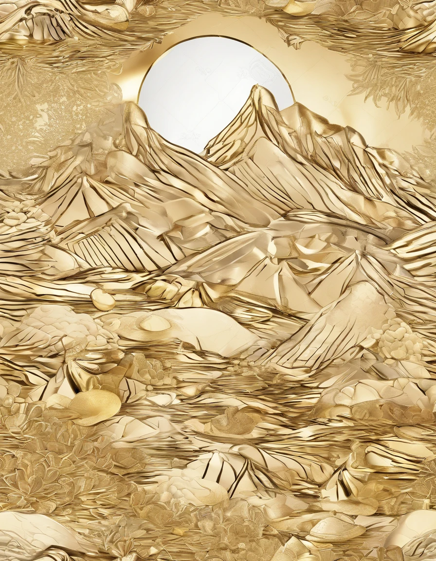 (highres, best quality:1.2), radiance, soft contours, mountain of gold coins, bright pleasant glow, full moon