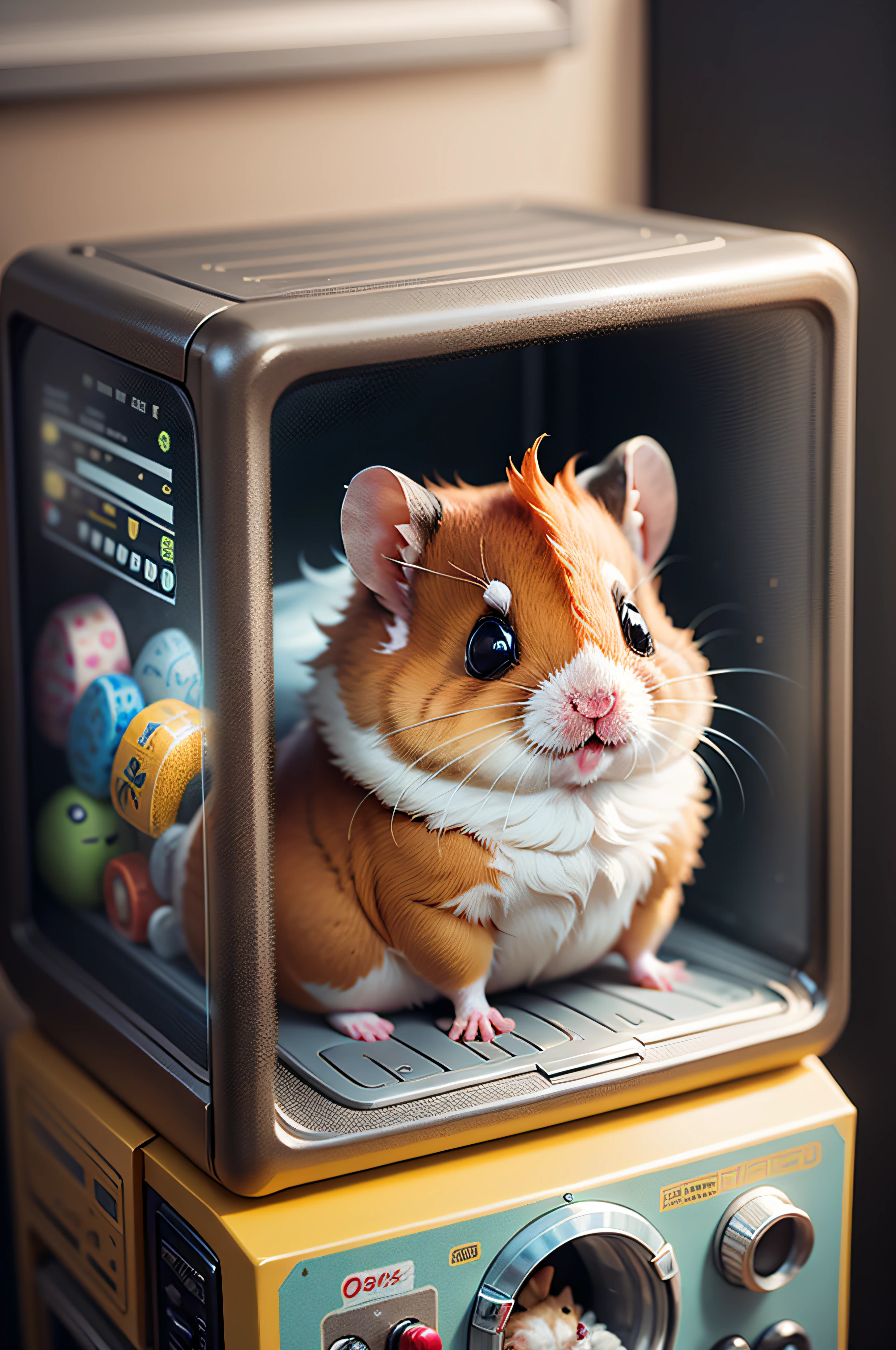 absolute Frontal, hamster theme blind boxs in the Gachapon machine, high-quality, octane render, whole body Positive faced the audience --auto --s2