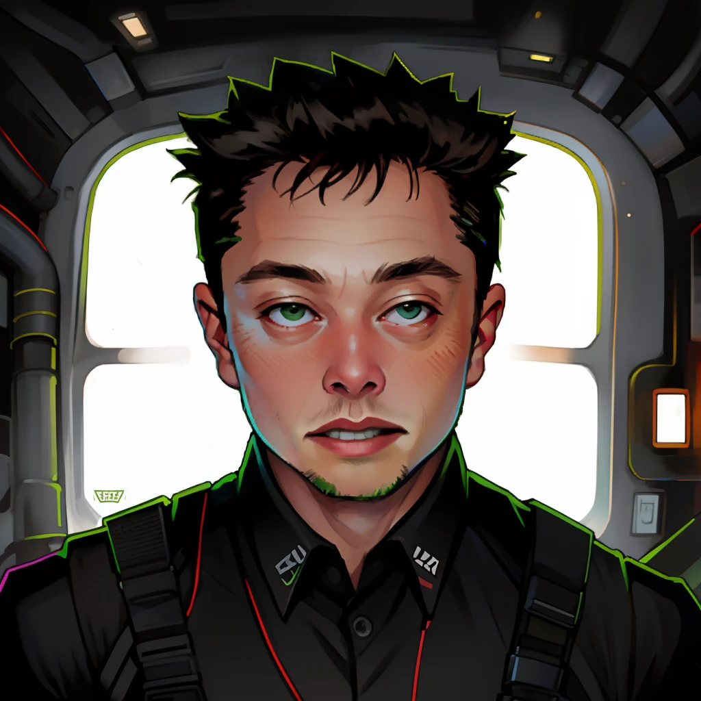 illustrated portrait of Elon Musk, in clothes printed on Share Market going Up, NVIDIA, NVIDIA, NVIDIA Shares