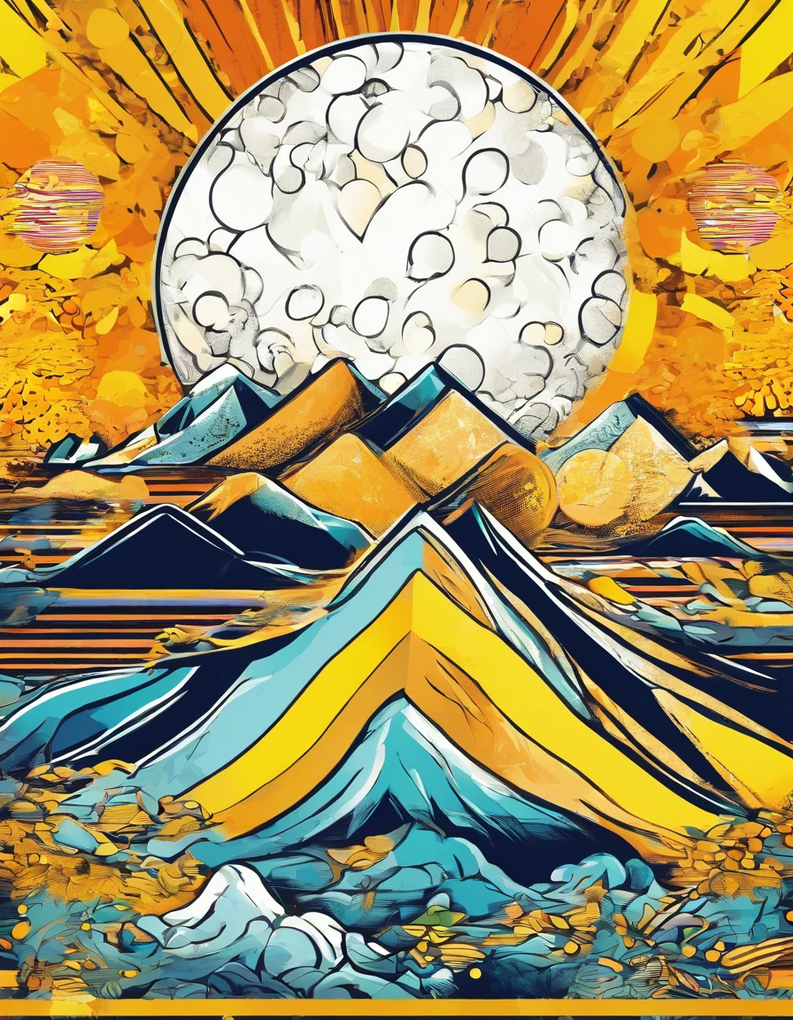 (highres, best quality:1.2), radiance, soft contours, mountain of gold coins, bright pleasant glow, full moon