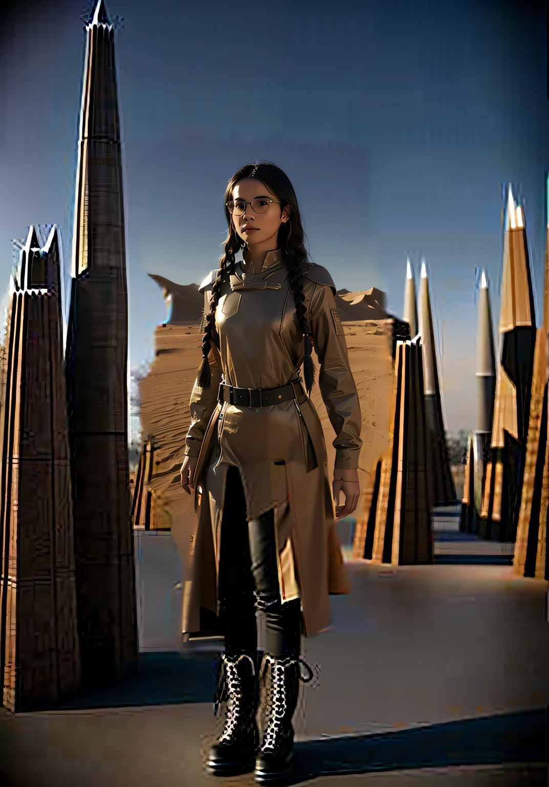 create the character's legs with female boots, long clothing, finish landscape