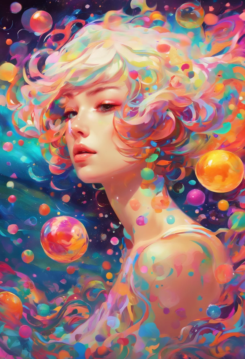 ((top-quality, 8K)), (Realistic), (Face Focus: 1.1), (white and black: 1.3), Kawaii Girl, short-hair,
Hair fluttering in the wind, Facing to the side, Look up at your face, Eyes closed, (Sleeveless: 1.1)、Skirt, D Cup Breasts,Countless soap bubbles