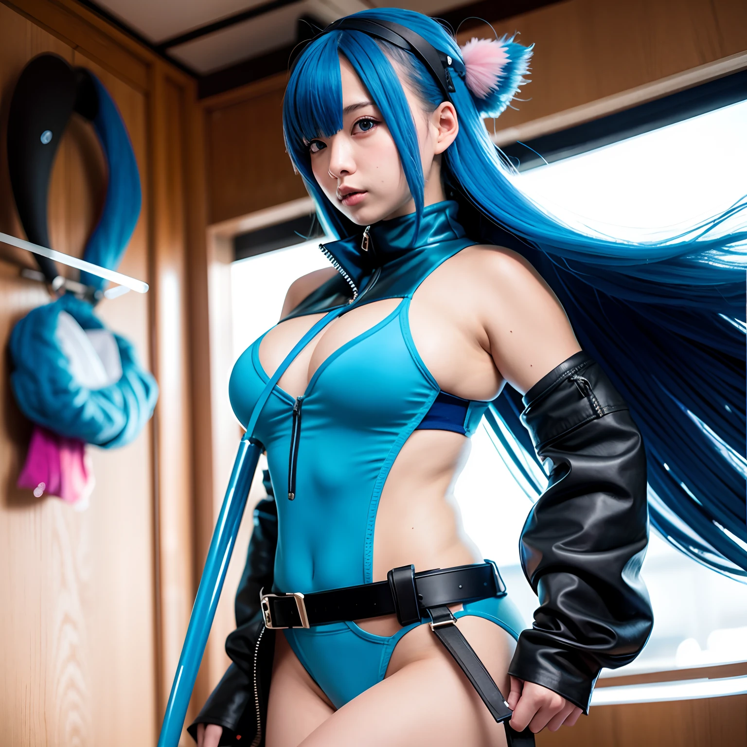 dual-wielding,woman,Blue-haired,a cool,kawaii,校服