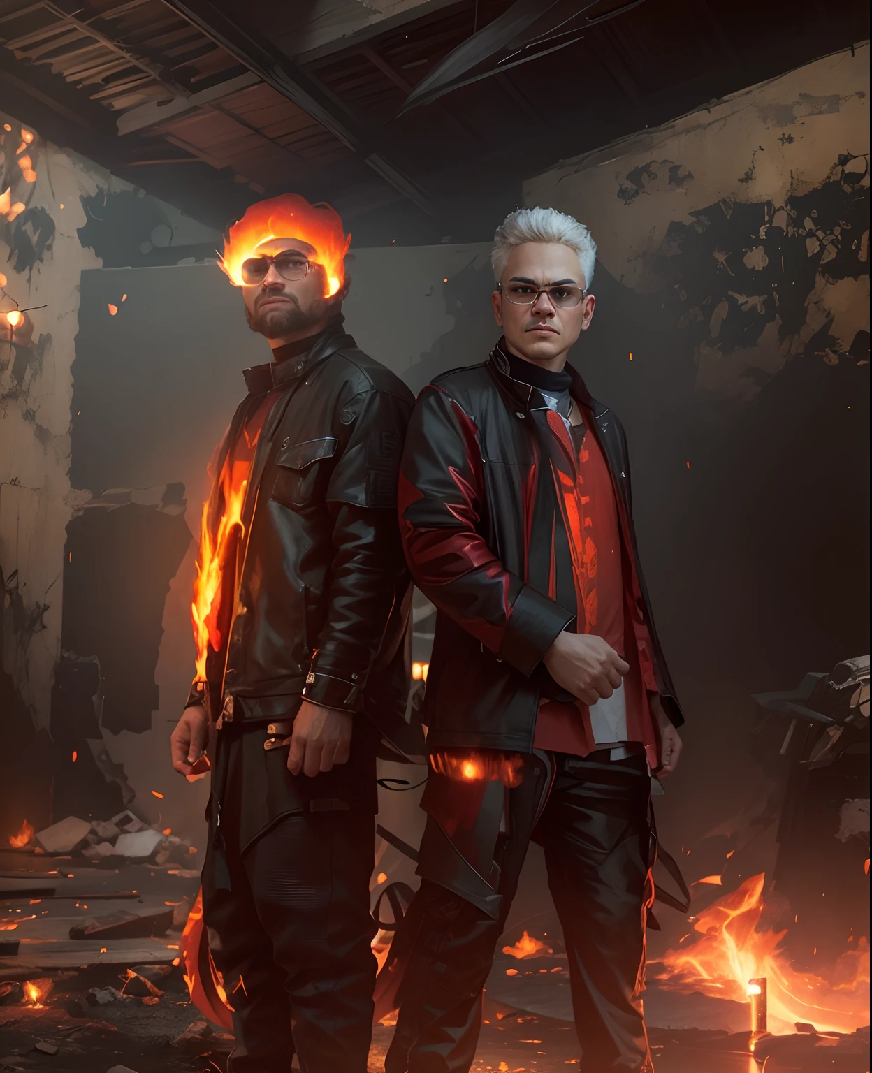Don't change face appearance, enhance the background with fire and lightning and glow effect