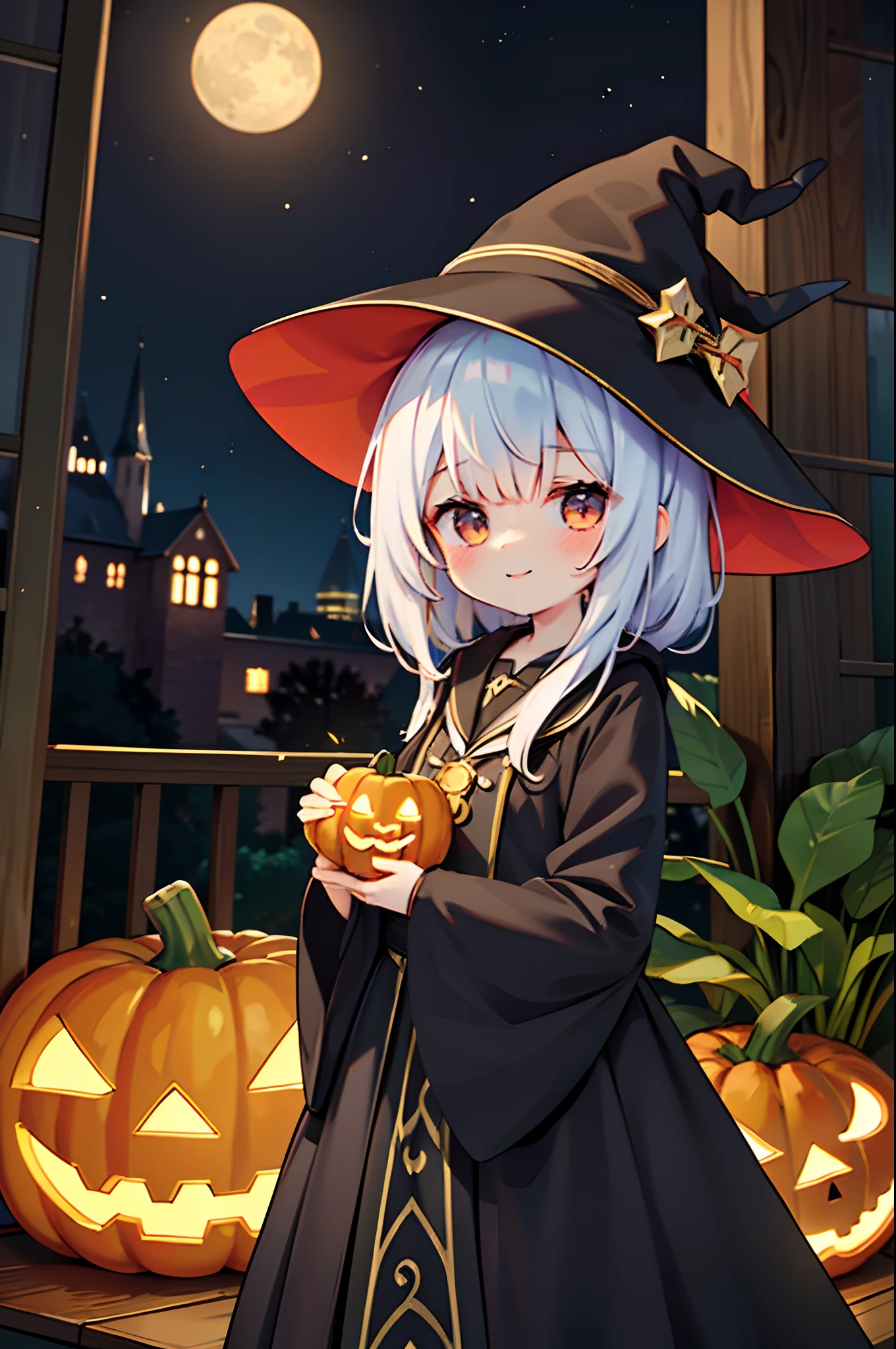 absurderes, A high resolution, Ultra detailed, (1girll:1.3) , Halloween Witches, ((Lovely smile)),Wizard robes, Wizard's Hat, Jack O's lantern, Night, Moon illumination,
Break, halloween atmosphere,
, Kaleidoscopic imagery, Symmetrical pattern, Vibrant colors, geometric shapes, Engaging design, optical illusions, Dynamic synthesis
break
, The art of pantomime, Expressive body language, Silent storytelling, Evocative gestures, Visual storytelling, Theatrical performances
break
, Pumpkins in bloom, Colorful petals, Fragrant scent, A gift from nature, Vibrant garden, peaceful scenery,Heart-shaped, 1girll,Solo,(:1.3),Solo,