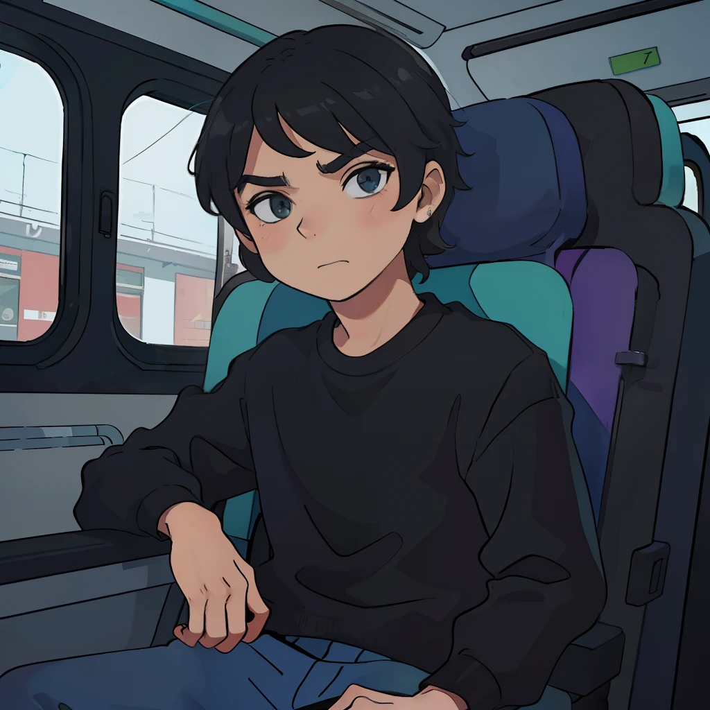 melhor qualidade,Um deles estava vestindo um moletom preto, com cabelo preto curto,Stay on the bus seat,sneer