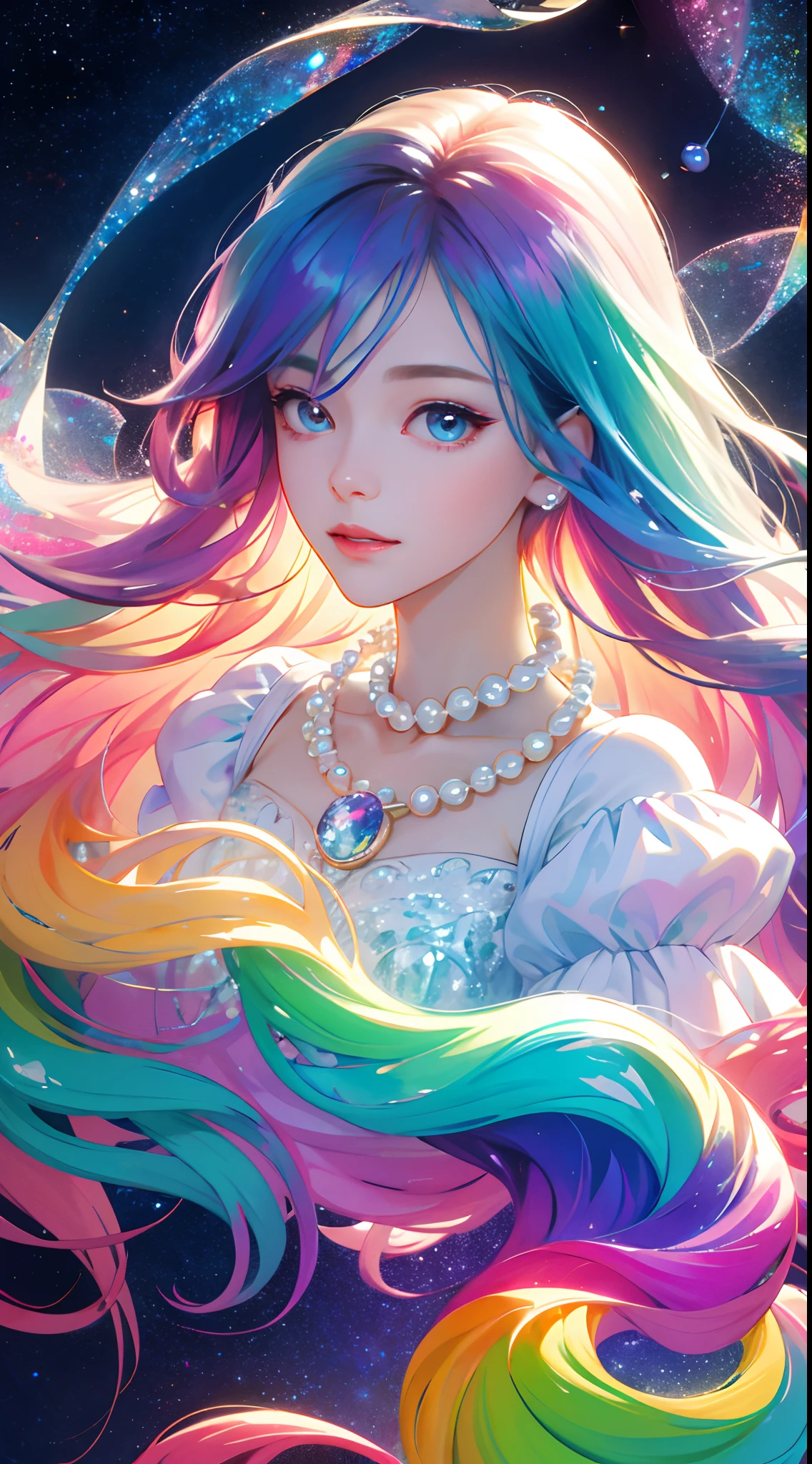 high high quality,tmasterpiece,Delicate facial features,Delicate hair,Delicate eyes,((cute female child)),(Colorful),Flowing colorful auspicious clouds,Colorful hair,(There are highlights on the hair),((Hair with small pearls,Sparkling and shining)),Colorful,coloured with lots of colour,splash of color,Colorful rainbow,Beautiful CG,Delicate and beautiful facial features,Gorgeous highlights,crystal-clear,((Shining brilliance)),Impeccable,dream magical,Colorful floating clouds,Colored lips,Sequin trim at the end of the eyes(Delicate facial portrayal)(Fine hair depiction)(highest quality)(Master masterpieces)(High degree of completion)(a sense of atmosphere)8k wallpaper,tmasterpiece,Best quality at best,ultra - detailed(half-body portrait)