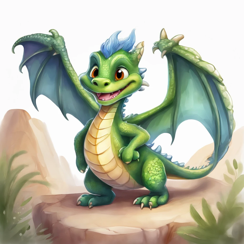 (cute little European Dragon:1.5),character design, sticker design, (cartoon:1.3),(chibi:1.2),(pixar style:1.2),(cute expression:1.1),(big eyes:1.1),(watercolor:1.1),(separated from white background:1.1)