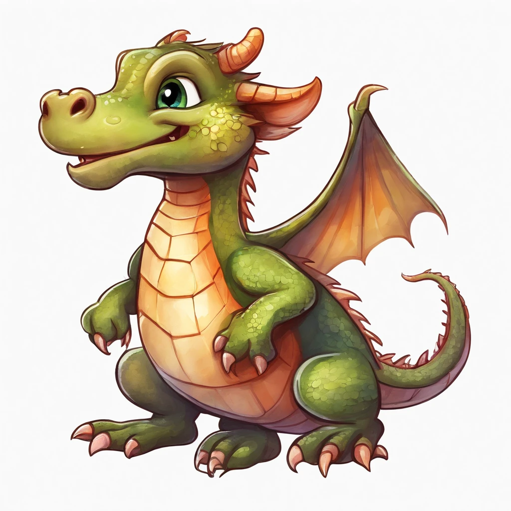 (cute little European Dragon:1.5),character design, sticker design, (cartoon:1.3),(chibi:1.2),(pixar style:1.2),(cute expression:1.1),(big eyes:1.1),(watercolor:1.1),(separated from white background:1.1)