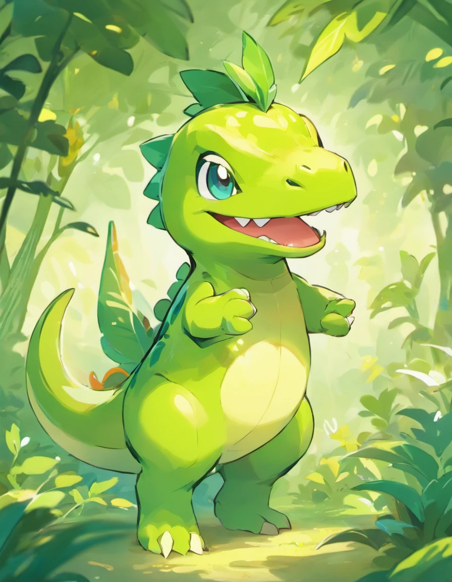 (highres, best quality:1.2), radiance, soft contours, green dinosaur, simple style, sketch, carrot