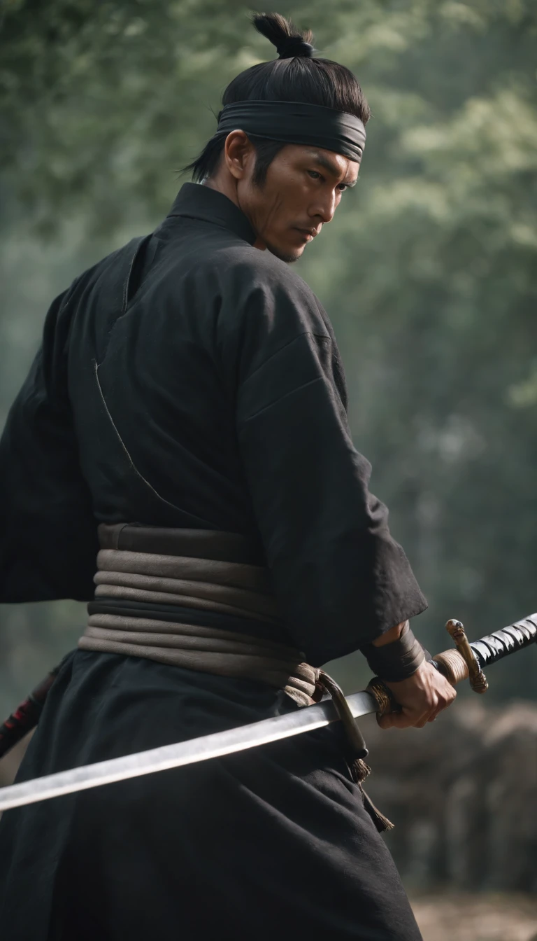 About 20 years after the feudal era, A samurai Roronoa zoro, with a katana wrapped in a sinister aura facing several menacing monsters ready to attack.