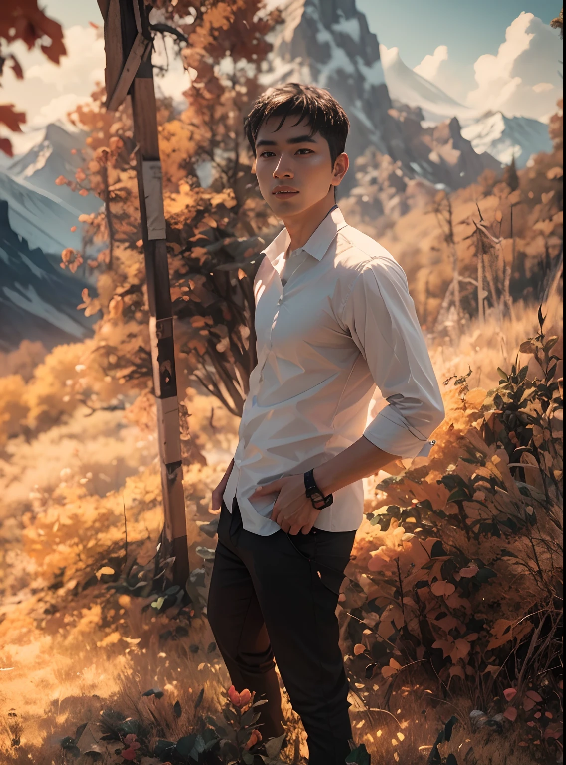 Change bg to mountains,smooth face