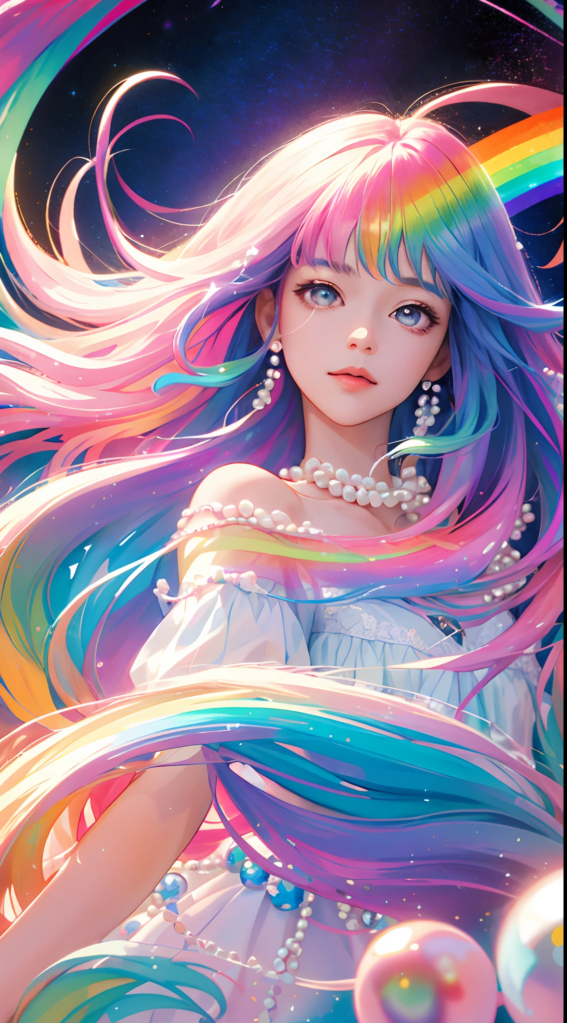 high high quality,tmasterpiece,Delicate facial features,Delicate hair,Delicate eyes,((cute female child)),(Colorful),Flowing colorful auspicious clouds,Colorful hair,Colorful dress,(There are highlights on the hair),((Hair with small pearls,Sparkling and shining)),Colorful,coloured with lots of colour,Colorful rainbow,Beautiful CG,Delicate and beautiful facial features,Gorgeous highlights,crystal-clear,((Shining brilliance)),Impeccable,dream magical,Colorful floating clouds,Sequin trim at the end of the eyes(Delicate facial portrayal)(Fine hair depiction)(highest quality)(Master masterpieces)(High degree of completion)(a sense of atmosphere)8k wallpaper,tmasterpiece,Best quality at best,ultra - detailed(half-body portrait)
