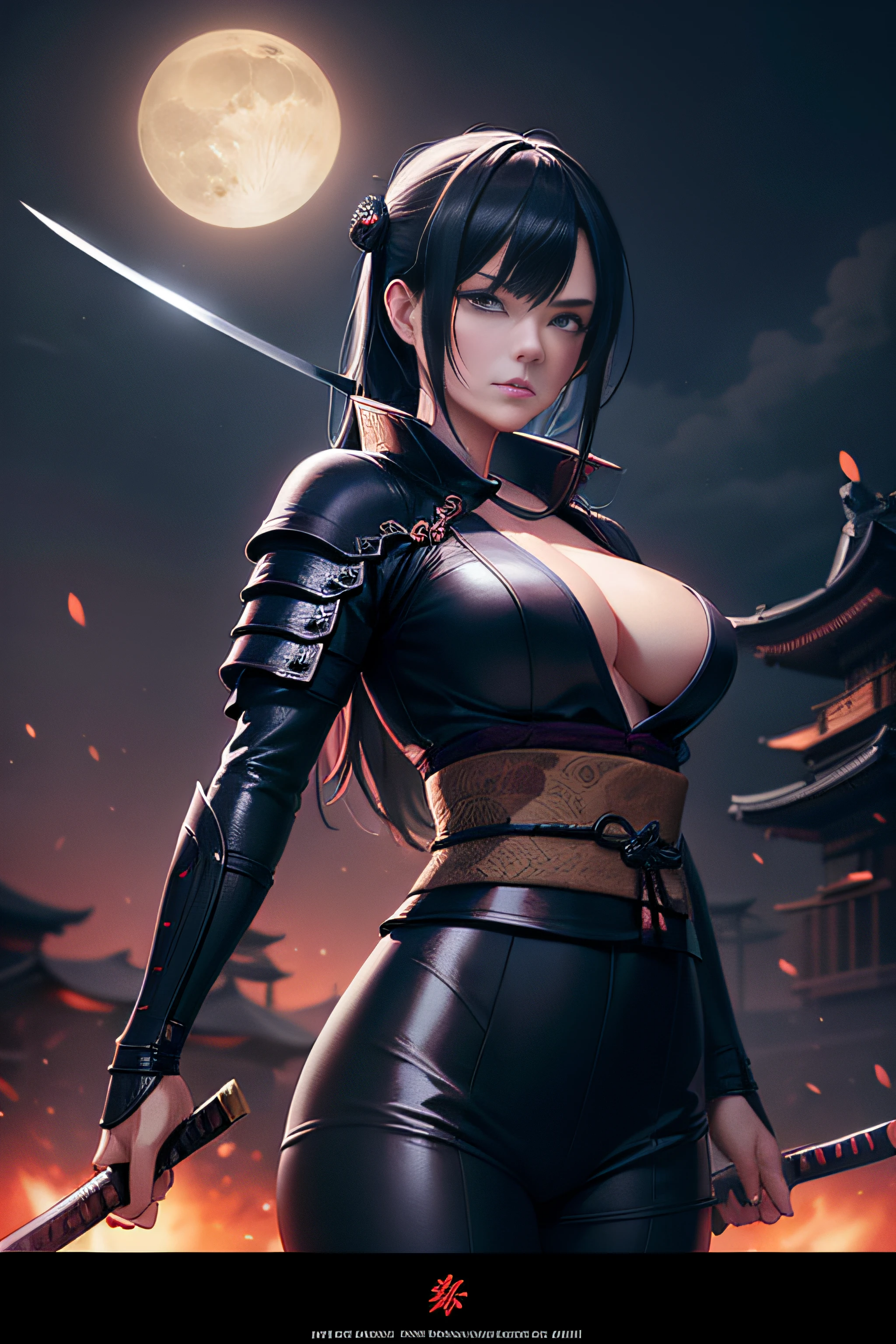 (Masterpiece, Best Quality), 8k Wallpaper, highly detailed, sexy female ronin, samurai, katana, japan, night, moonlight, vector style art, erotic, movie poster style, lettering.