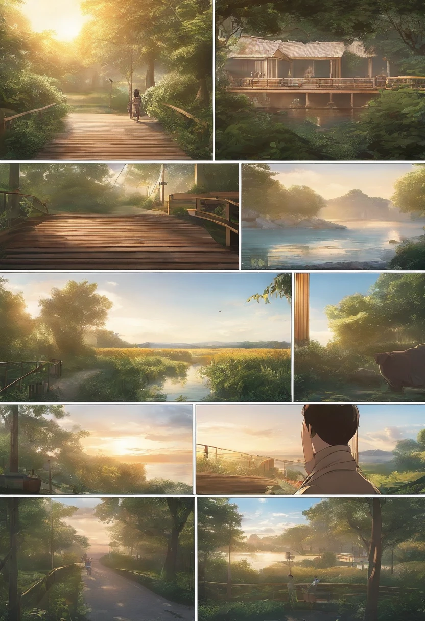 （（（Comic storyboard））），comic strip，Two-dimensional picture，Manhwa Style，Makoto Shinkai animation style，Makoto Shinkai animation film art style，Full body like，Smudge，Faraway view，super-fine，ultra - detailed，high qulity，8K ，oc rendered，dynamic viewing angle，Hyper Real，Ultra photo realsisim