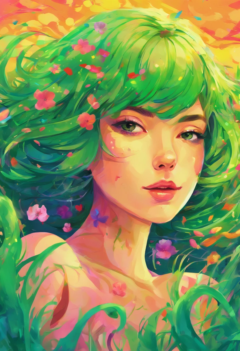 ((top-quality, 8K)), (Realistic), (Face Focus: 1.1), (Green grass: 1.3), Kawaii Girl, short-hair,
Hair fluttering in the wind, Facing to the side, Look up at your face, Eyes closed, (Sleeveless: 1.1)、Skirt, D Cup Breasts,Countless petals