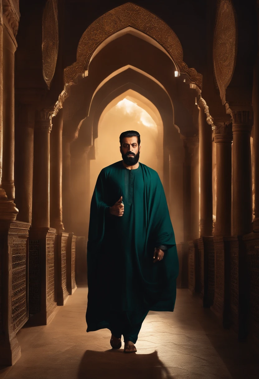 "Genera una imagen que muestre a Salman al-Farisi conociendo al Profeta Muhammad (representar con luz) en La Meca por primera vez. It should reflect the humility and wisdom of the Prophet.