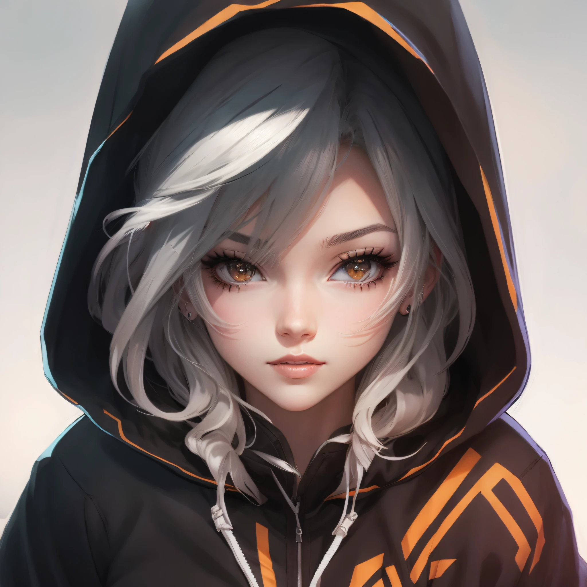 Anime girl with gray hair and hoodie looking at camera, estilo anime 4K, Garota de anime cyberpunk com capuz, Anime Art Wallpaper 4K, Anime Art Wallpaper 4K, retratos bonitos da do anime, menina retrato, arte de anime digital, arte de anime digital detalhada, Anime Art Wallpaper 8K, Digital anime illustration, retrato estilo anime, Artgerm extremamente detalhado