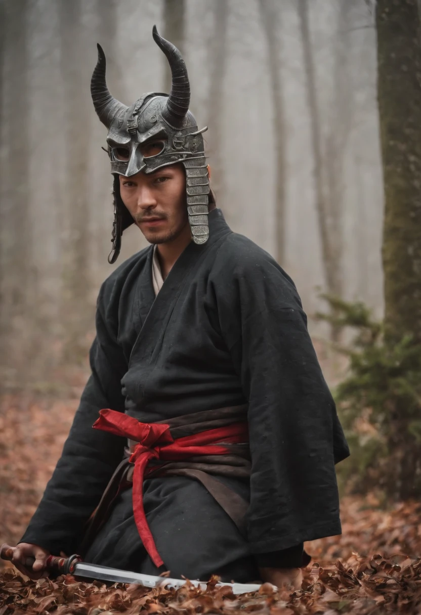 (They Samurai),(Wearing a demon mask ),seulement,Corps entier comme,(Armed with a long sharp knife),Epic artwork,((Style de peinture sur panneau de Kyoto)),Effet de vent:1.9,Effets de nuage:1.2,Rendu complet,Encaustic painting,flammes