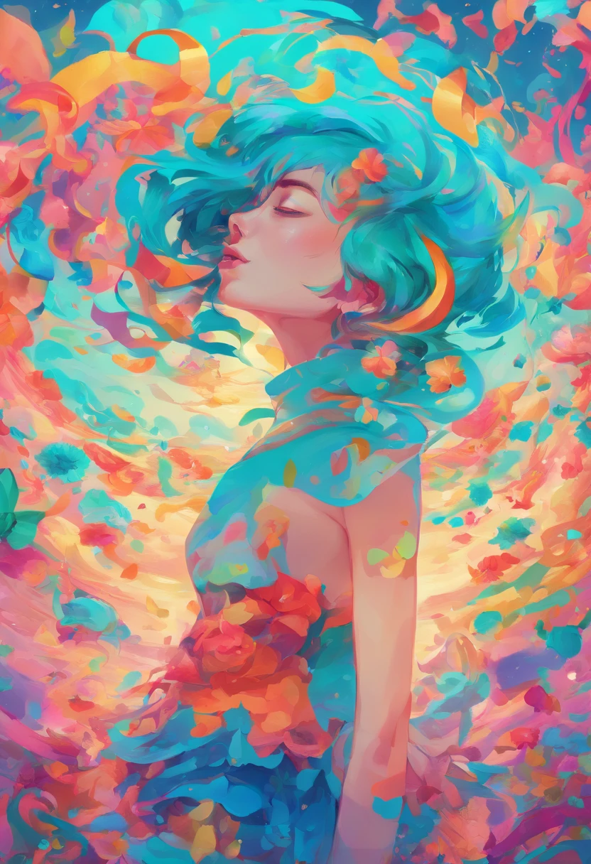 ((top-quality, 8K)), (Realistic), (Face Focus: 1.1), (cyan colors: 1.3), Kawaii Girl, short-hair,
Hair fluttering in the wind, Facing to the side, Look up at your face, Eyes closed, (Sleeveless: 1.1)、Skirt, D Cup Breasts,Countless petals are falling
