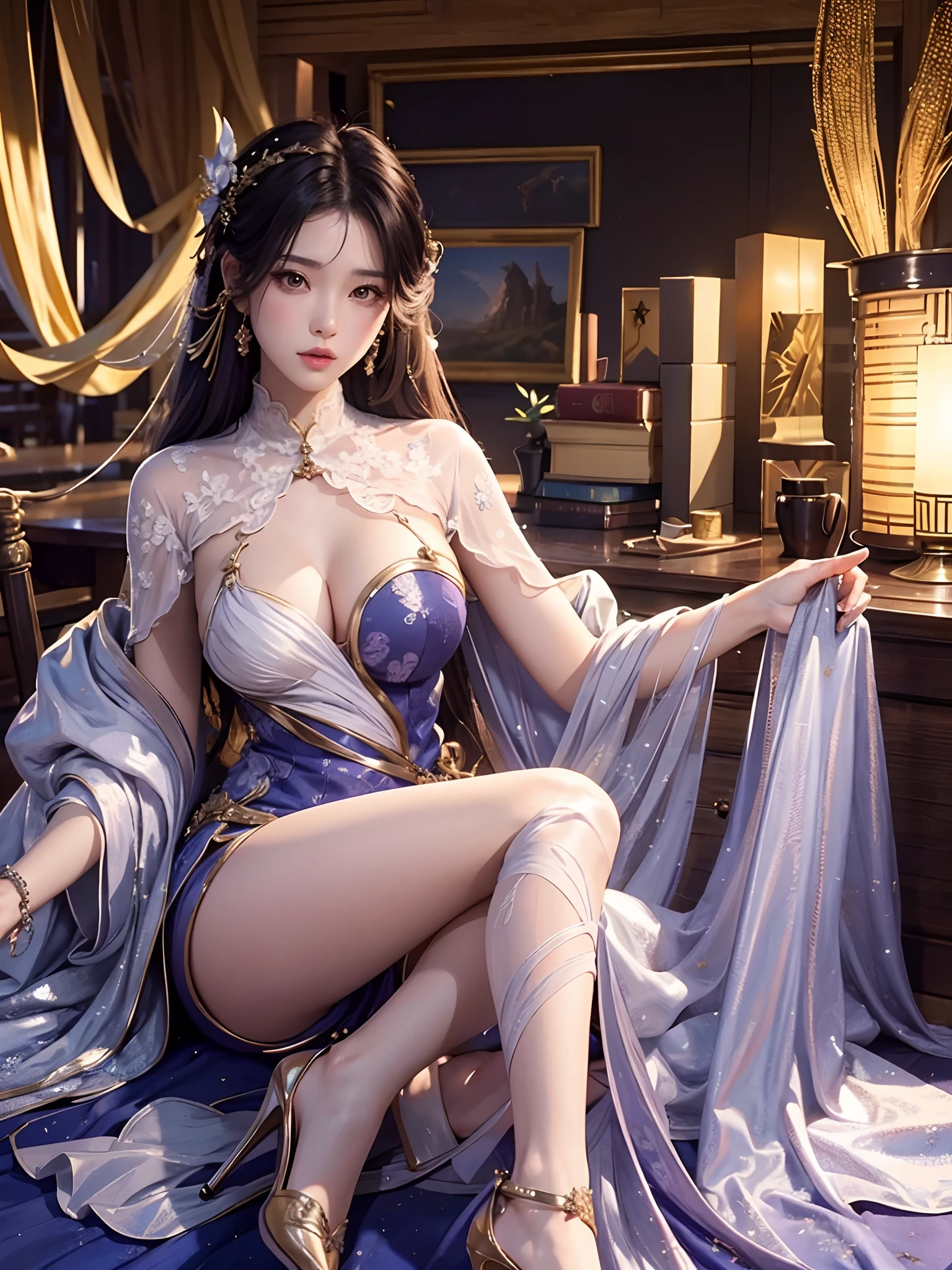 ((top-quality,16k,tmasterpiece:1.3)),(((Yun Xi)),Beautiful Women in Perfect Shape:1.3,((lewd poses)),(((high-heels))),((Antique long dress))