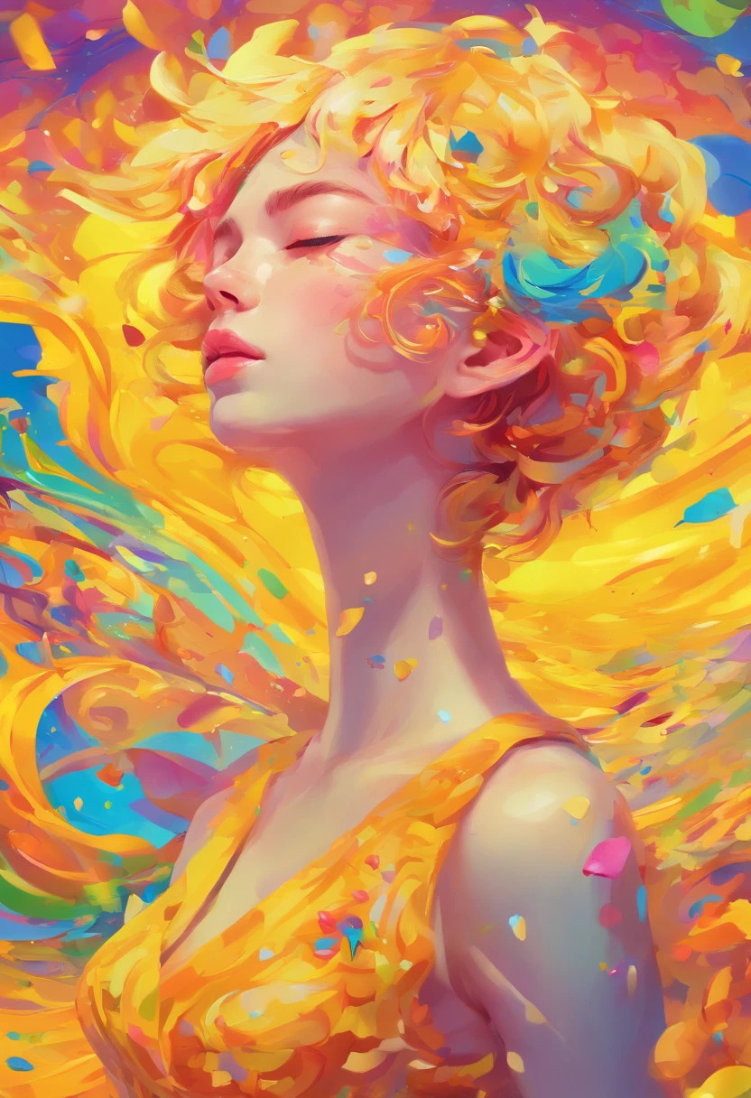 ((top-quality, 8K)), (Realistic), (Face Focus: 1.1), (amarelo: 1.3), Kawaii Girl, short-hair,
Hair fluttering in the wind, Facing to the side, Look up at your face, Eyes closed, (Sleeveless: 1.1)、Skirt, D Cup Breasts,Countless petals are falling