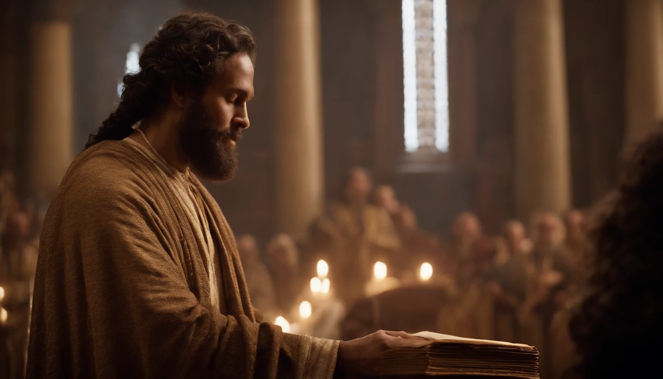 A man named Ezra presenting a book of Moses' laws in the Assembly, o livro era a lei de deus, Character from the Bible