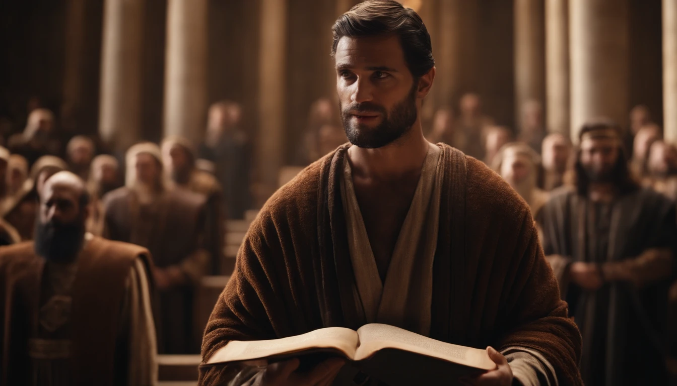 A man named Ezra presenting a book of Moses' laws in the Assembly, o livro era a lei de deus, Character from the Bible