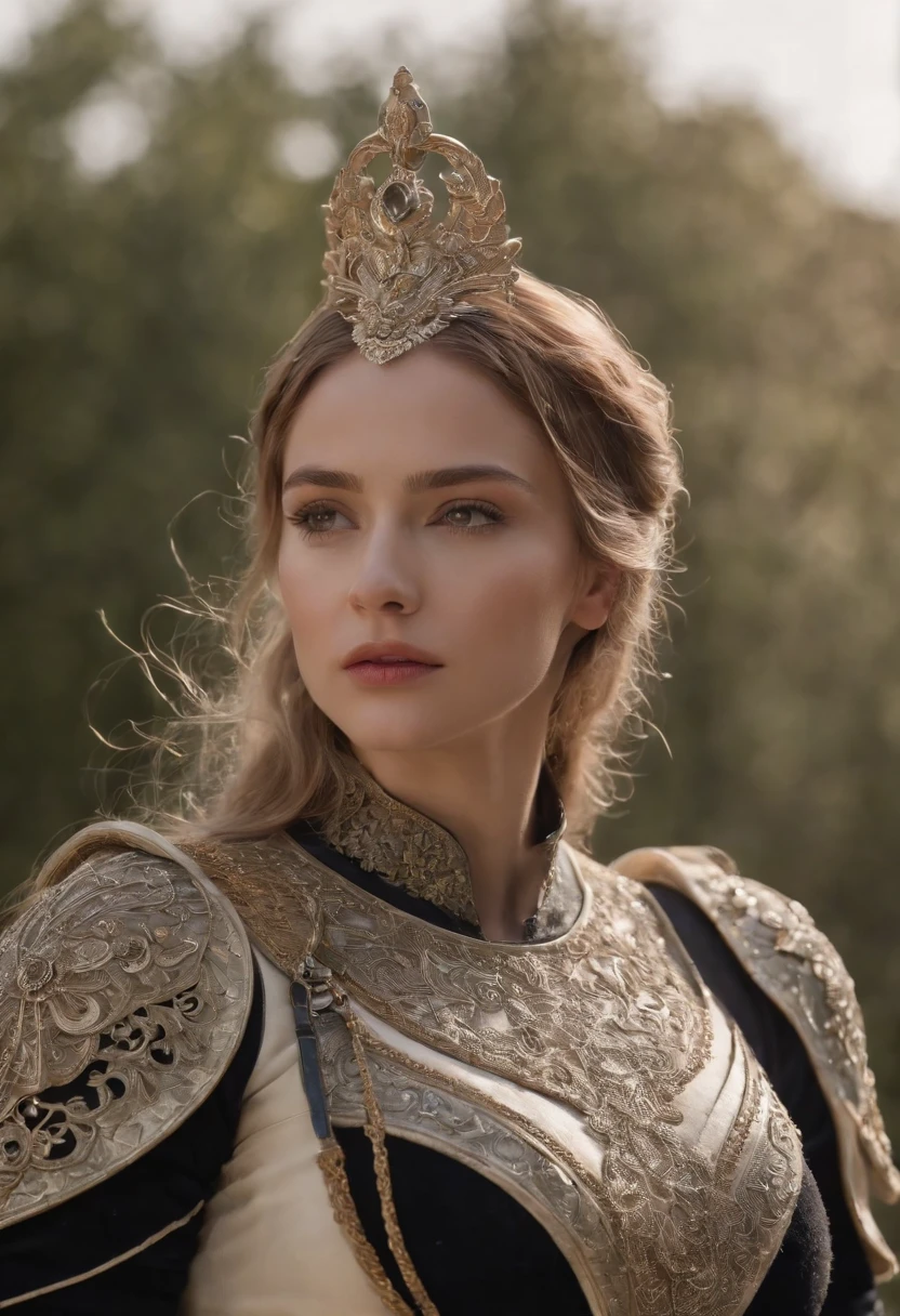 Royal Knights，Historic heavy armor envelops the entire body，Point the knight's sword at the sky，portrait of the，Split Close-up，solemn，flat breast，Modest，humble，Cinematic, nffsw, lowbrow, Convoluted, hiquality, Gorgeous shades, Intricate details, Super Slim;，OC rendering,j,NSFW,A queen