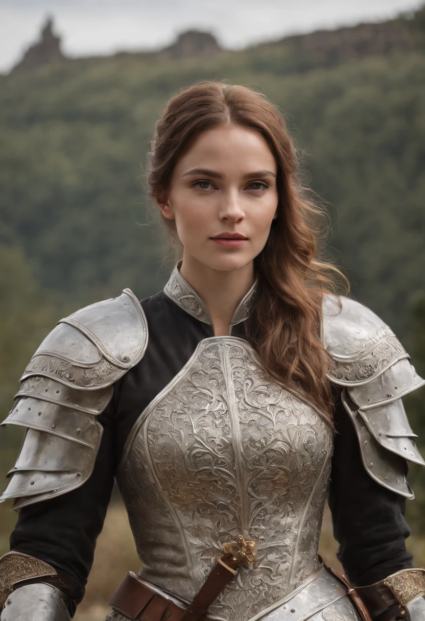 Royal Knights，Historic heavy armor envelops the entire body，Point the knight's sword at the sky，portrait of the，Split Close-up，solemn，flat breast，Modest，humble，Cinematic, nffsw, lowbrow, Convoluted, hiquality, Gorgeous shades, Intricate details, Super Slim;，OC rendering,j,NSFW,A queen