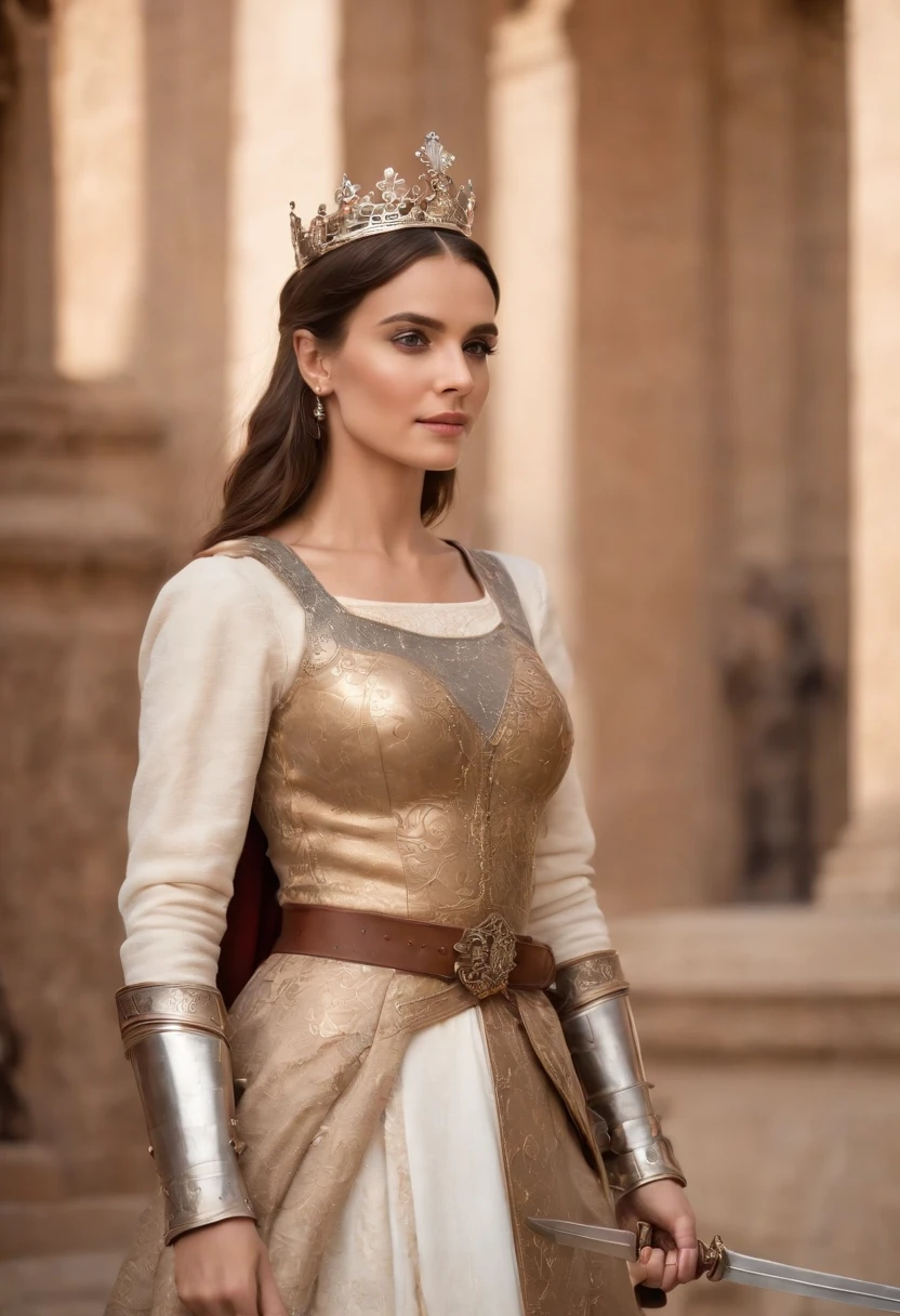 Royal Knights,Historic heavy armor envelops the entire body,Point the knight's sword at the sky,portrait of the,Split Close-up,solemn,flat breast,Modest,humble,Cinematic, nffsw, lowbrow, Convoluted, hiquality, Gorgeous shades, Intricate details, Super Slim;,OC rendering,j,NSFW,A queen