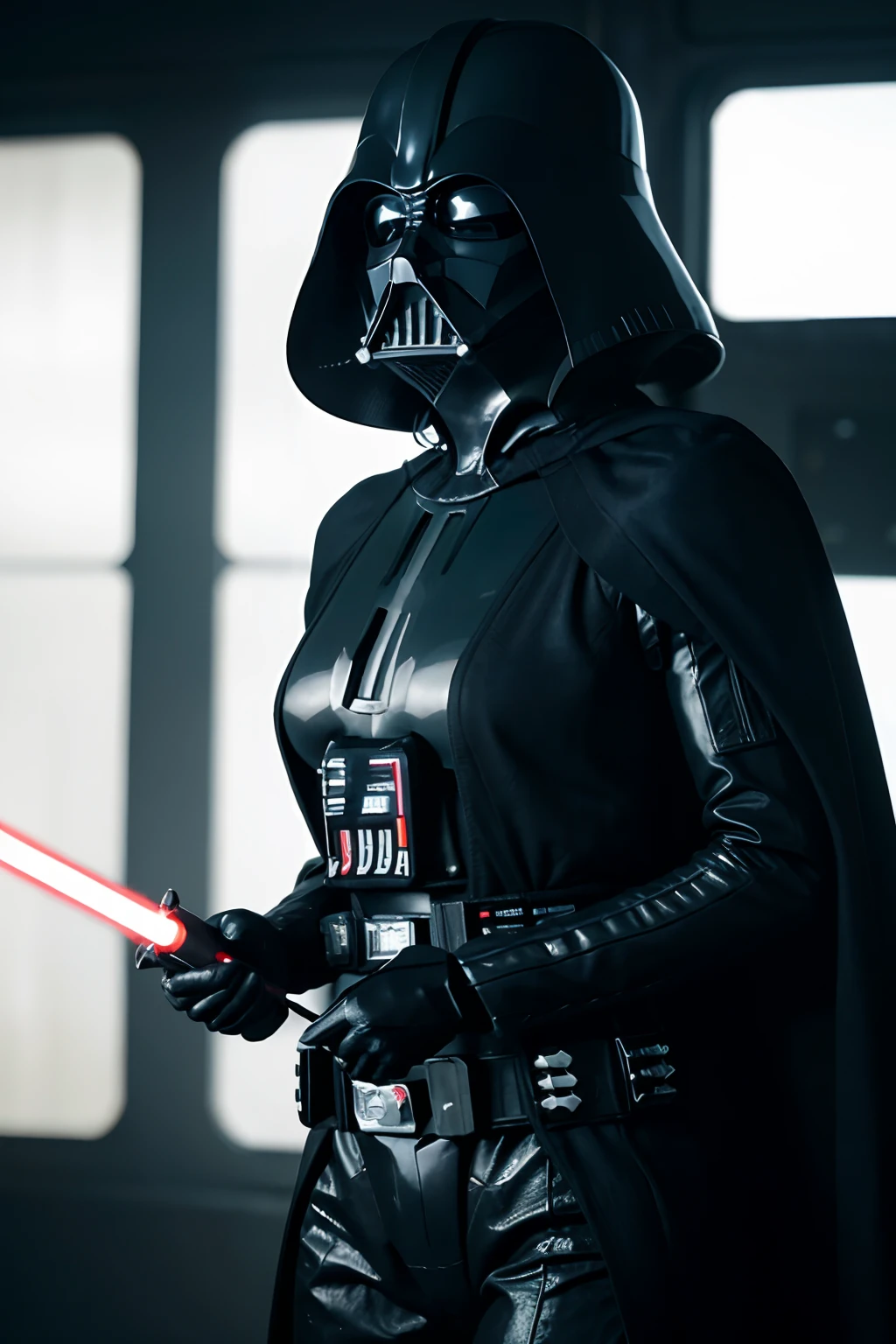 ((Stana Katic as Darth Vader in Starwars, Starwars movie scene, holding red color lightsaber, wearing sexy darth vader armor, walking, Stormtrooper escort behind)), (((show face))), (dynamic pose), (medium natural breast, nippin, cleavage), (hyper realistic:1.4), (realistic:1.3), (best quality real texture skin), full body, (Cinematic Light), highly detailed skin, skin pores, (highly detailed face:1.1), (highly detailed eyes:1.1), realistic pupils, (perfect anatomy:1.1), (perfect proportions:1.1), (photography:1.1), (photorealistic:1.1), volumetric lighting, dynamic lighting, real shadows, (highres:1.1), sharp focus, daylight, (realistic, hyperrealistic:1.4), intricate, high detail, dramatic, subsurface scattering, big depth of field, vivid, polished, sharpened, ((full Sharp)), (extremely absurdres),8k hdr,