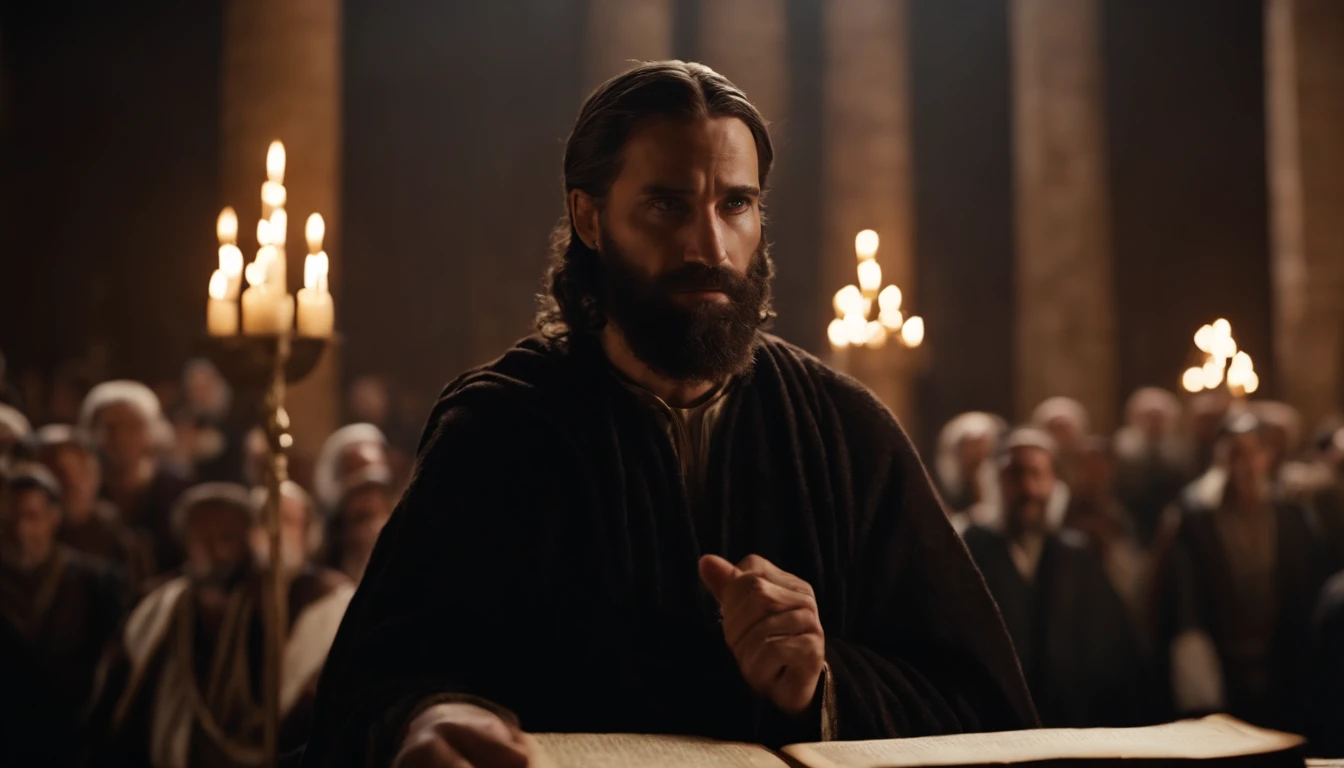 A man named Ezra presenting a papyrus of the laws of Moses in the Assembly, o livro era a lei de deus, Character from the Bible