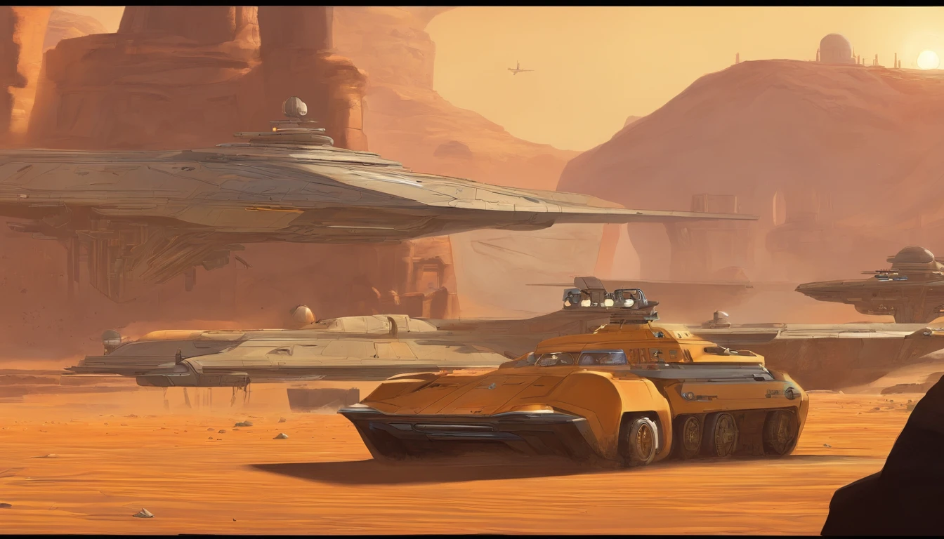 (((Masterpiece))), ((Best Quality)), ((Ultra-detailed)), (CG illustration), (Extremely treacherous and beautiful)), Planet Tatooine, The city, busy street, bar, A crowd in beautiful outfits and expensive accessories, parked expensive cars, concept art by Magalie Villeneuve, trending on cg society, filmstill """Star Wars""": The Old Republic", concept art by Ralph McQuarrie