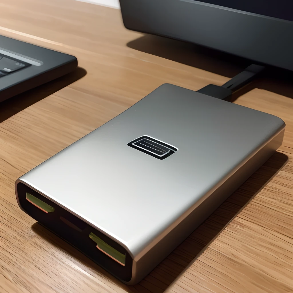 A USB flash drive on your desktop，Give this USB stick a close-up。The table top is slightly decorated