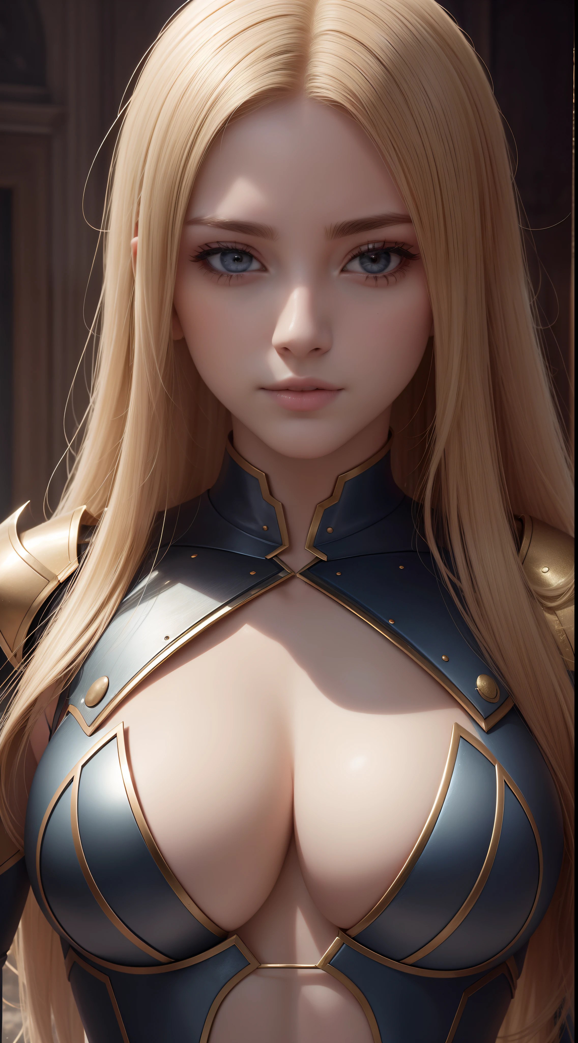 Realistic lighting, Top Quority, 8K resolution, (masterpiece: 1.3), (Clear focus: 1.2), 1 girl, delicate face, big double eyelids, Sensual expression, Perfect anatomy of the body, (perfect body: 1.6), (big chest 1.7), long blonde hair, (best breasts: 1.8), armor, long knife, magia, exterior, (date: 1.1), 1080p, hyper HD, texture, super detailed, best quality, high detail, highest quality.