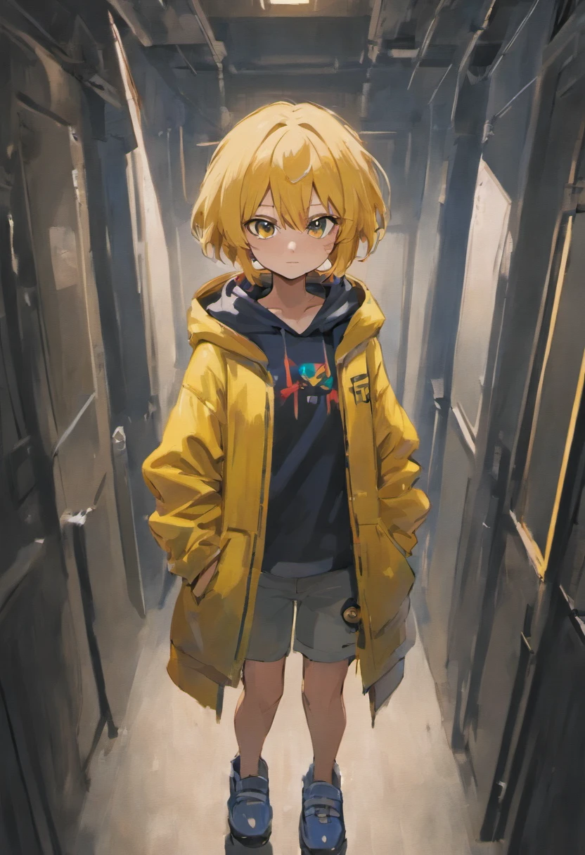 style of Undertale,Masterpiece,Best quality,offcial art,Extremely detailed Cg Unity 8K wallpaper,Night,Dark,comic strip,grin, human skeleton,Blue hoodie,Eyes in shadow,Hands in pockets,White slippers,No hair,A tear,Yellow corridor,Mild obesity,