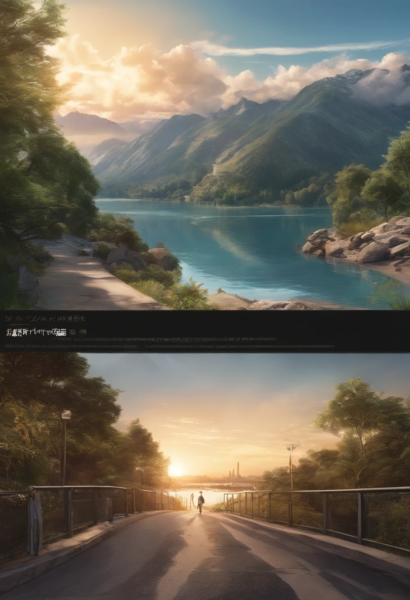(((Comic storyboard))),comic strip,Two-dimensional picture,Manhwa Style,Makoto Shinkai animation style,Makoto Shinkai animation film art style,Ultra-wide angle of view,A town with beautiful mountains and waters,Faraway view,super-fine,ultra - detailed,high qulity,8K ,oc rendered,dynamic viewing angle,Hyper Real,Ultra photo realsisim