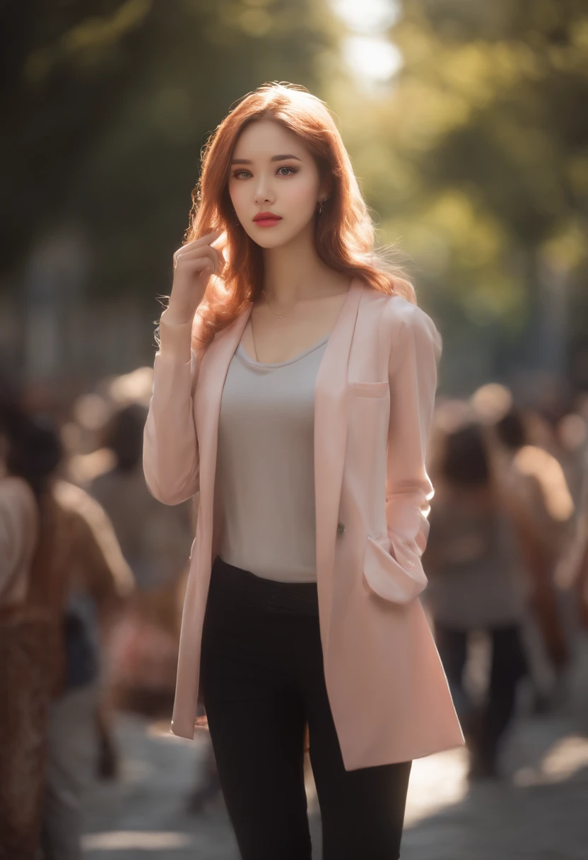 master part, best quality, Altas, absurdos, 1girl, crowd, saia, cabelo rosa, Gasai Yuno, de baixo, revelando roupas, dentadura da pele, ao ar livre, sunlight, Rua, Olhando para o Viewer, corar,