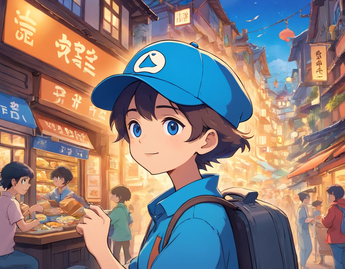 Logo-style illustration、Uber Eats Delivery Man、American comic、animesque、comics、comic strip、gag、Image Character、Unification of characters、Mascot character、humor、Blue bird hat