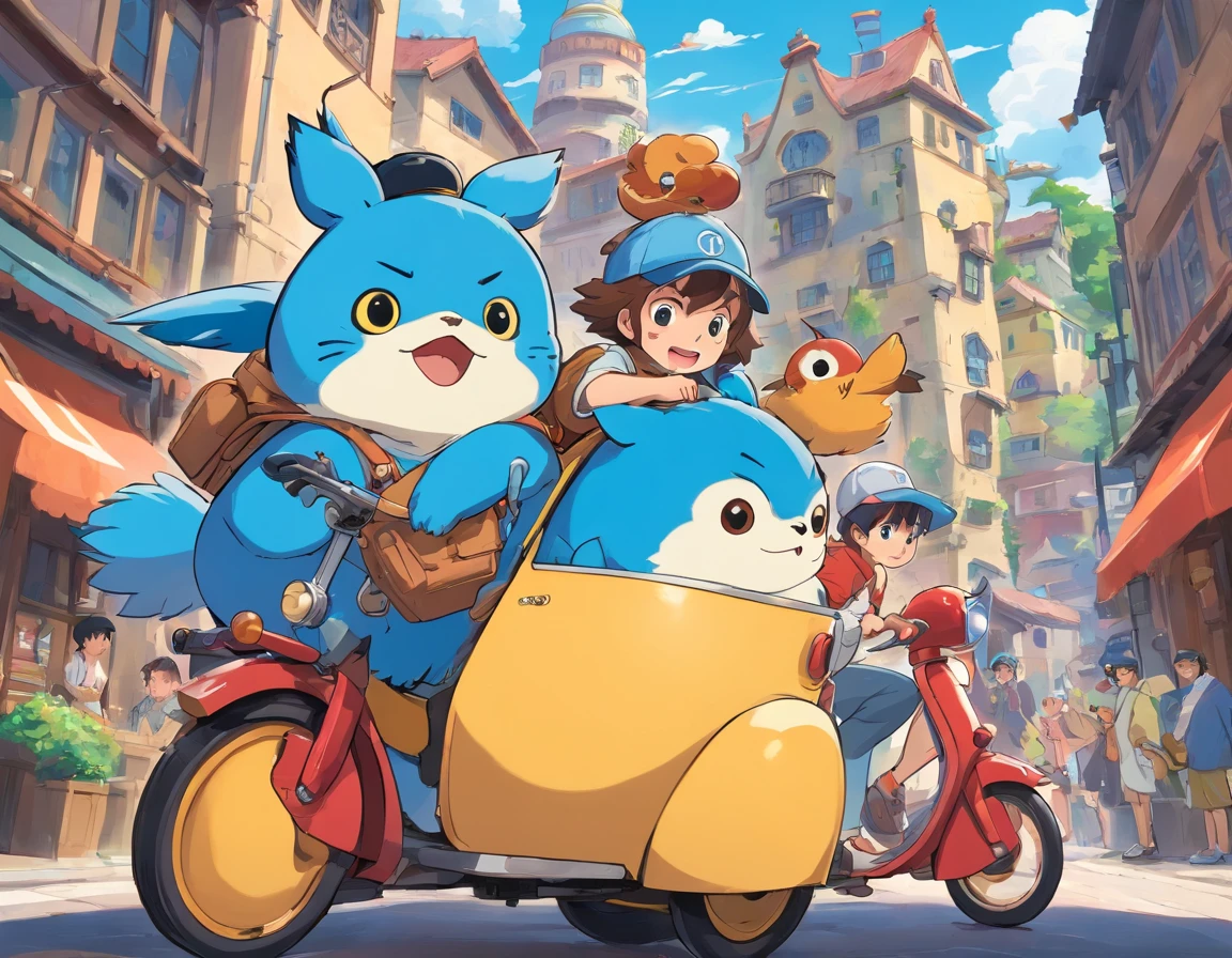 Logo-style illustration、Uber Eats Delivery Man、American comic、animesque、comics、comic strip、gag、Image Character、Unification of characters、Mascot character、humor、Blue bird hat