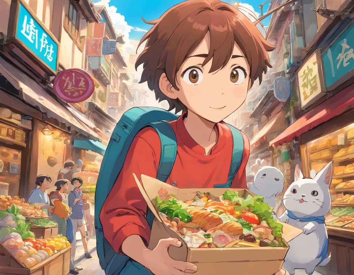 Logo-style illustration、Uber Eats Delivery Man、American comic、animesque、comics、comic strip、gag、Image Character、Unification of characters、Mascot character、humor、