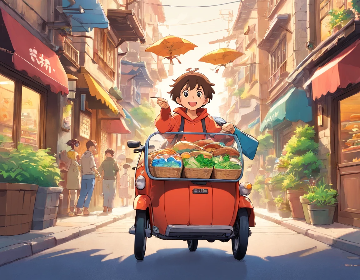 Logo-style illustration、Uber Eats Delivery Man、American comic、animesque、comics、comic strip、gag、Image Character、Unification of characters、Mascot character、humor、