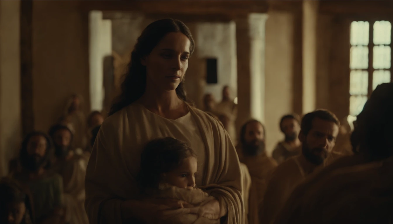 os apostolos de jesus reunidos em uma sala simples, no furniture, estavam com eles maria, the Mother of Jesus