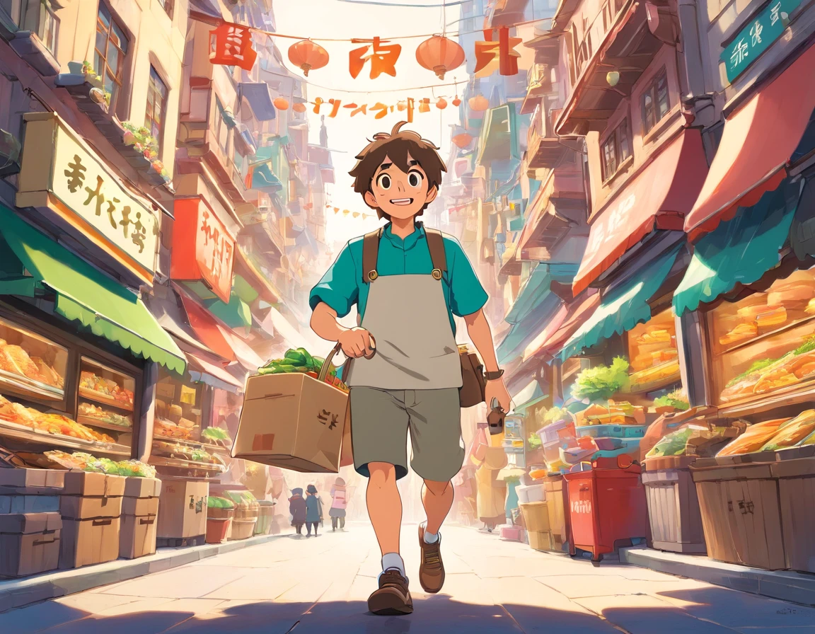 Logo-style illustration、Uber Eats Delivery Man、American comic、animesque、comics、comic strip、gag、Image Character、Unification of characters、Mascot character、humor、