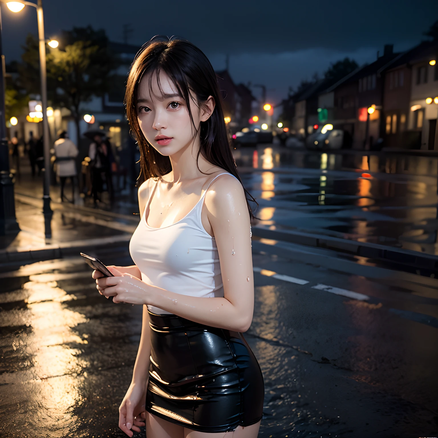mix4, slik stocking,(8k, RAW photo, best quality, masterpiece:1.2), (realistic, photo-realistic:1.37),1girl,cute,cityscape, night, rain, wet, professional lighting, photon mapping, radiosity, physically-based rendering,