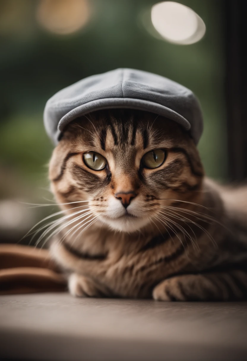 Portrait of a realistic cat wearing a cute cap