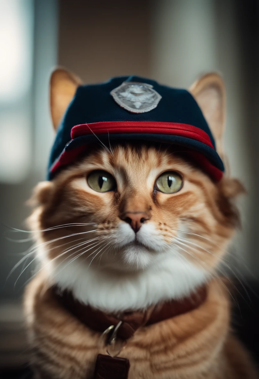 Portrait of a realistic cat wearing a cute cap