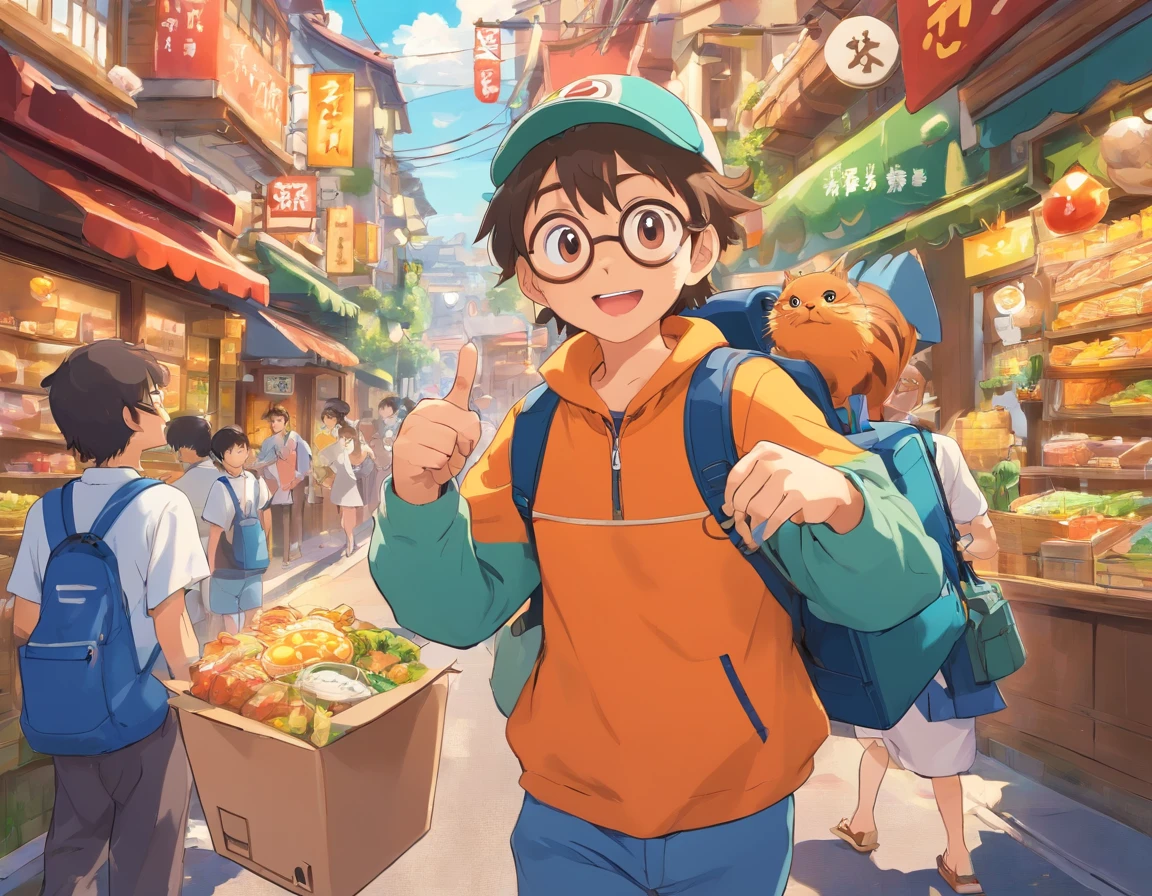 Logo-style illustration、Uber Eats Delivery Man、American comic、animesque、comics、comic strip、gag、Image Character、Unification of characters、Mascot character、humor、