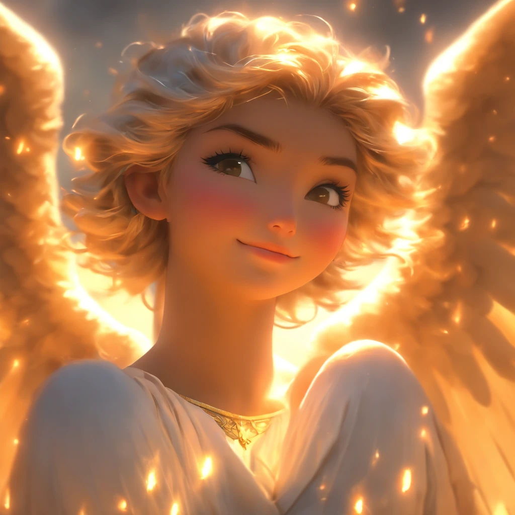 (Numerous award-winning masterpieces, with incredible detail, textures and maximum detail), (hyper realistic:1.4), (realistic:1.3), (best quality real texture skin), (finely detailed true circle Symmetrical eyes), finely detailed face, ((medieval world)), ((((black angel of the Lord, white angel of the Lord)))), (Beautiful kind eyes), (She has a mischievous smile on her face), (Beautifully colored eyes filled with compassion), (Angels dancing in the background), (Dramatic Light), (A majestic sight), (Her expression is serene full of tenderness and very beautiful), ((Large wings with pure white feathers behind the shoulders)), (((Folded wings))), Glass earrings on the ears, (((dramatic photo))), (twilight), (sunset), (dusk), (Sacred Pose), ((dramatic pose)), (flamboyant photo), (golden hair), (silver hair), (chestnut hair), Short cut hair, ((Full-length portrait)), ((looks up)), ((looking down)), ((full-body standing image)), ((gives full-body standing image)), (Around her neck is a simple necklace of exquisite workmanship), Old ruins infested with plants, great temple, great cathedral, temple ruins, detached temple, Luminous magic circle, Ruins of an ancient castle, Deserted ruins, crumbling ruins, Ancient ruins with clear water, wavelets, running water, Shining majestic cloud masses and sky, halo optical phenomenon, Sacred Light, epic realistic, ((neutral colors)), (hdr:1.5), (muted colors:1.2), hyper detailed, cinematic, warm lights, dramatic light, (intricate details:1.1), complex background,